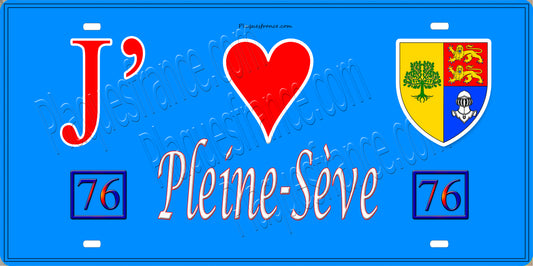 Plaque métal décorative 15X30 J' ❤️ Pleine-Sève, Seine Maritime (76) bleu