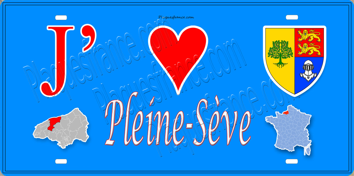 Plaque métal décorative 15X30 J' ❤️ Pleine-Sève, Seine Maritime (76) bleu carte