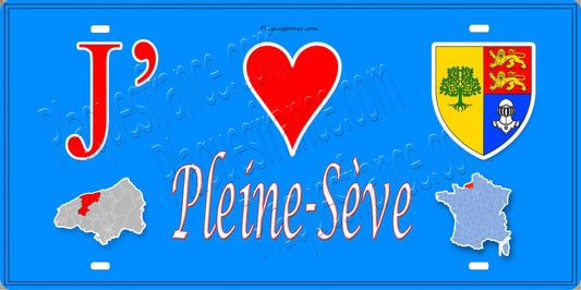 Plaque métal décorative 15X30 J' ❤️ Pleine-Sève, Seine Maritime (76) bleu carte