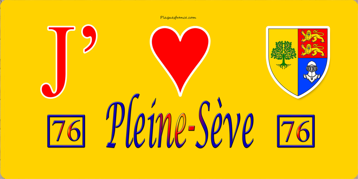 Plaque métal décorative 15X30 J' ❤️ Pleine-Sève, Seine Maritime (76) jaune