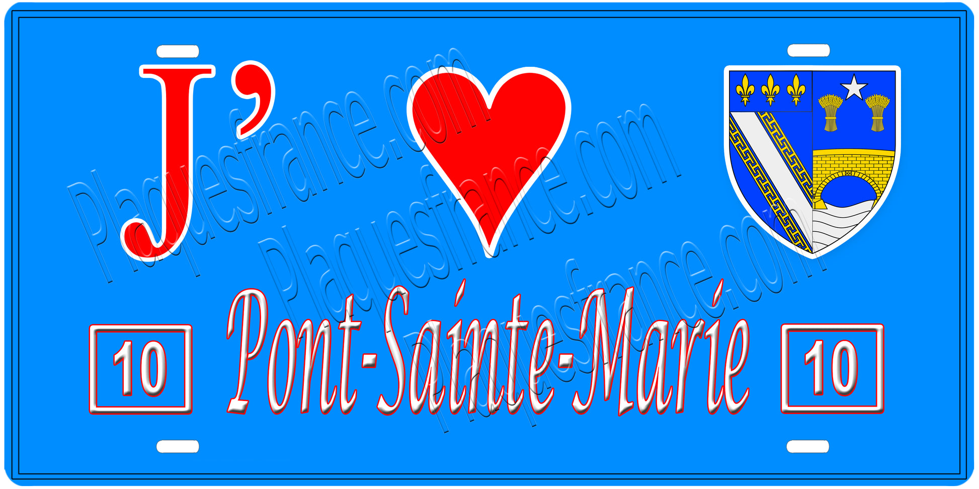 Plaque métal décorative, J' ❤️Pont-Sainte-Marie, Aube, fond  mur bleu 10