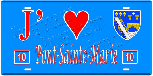 Plaque métal décorative, J' ❤️Pont-Sainte-Marie, Aube, fond  mur bleu 10