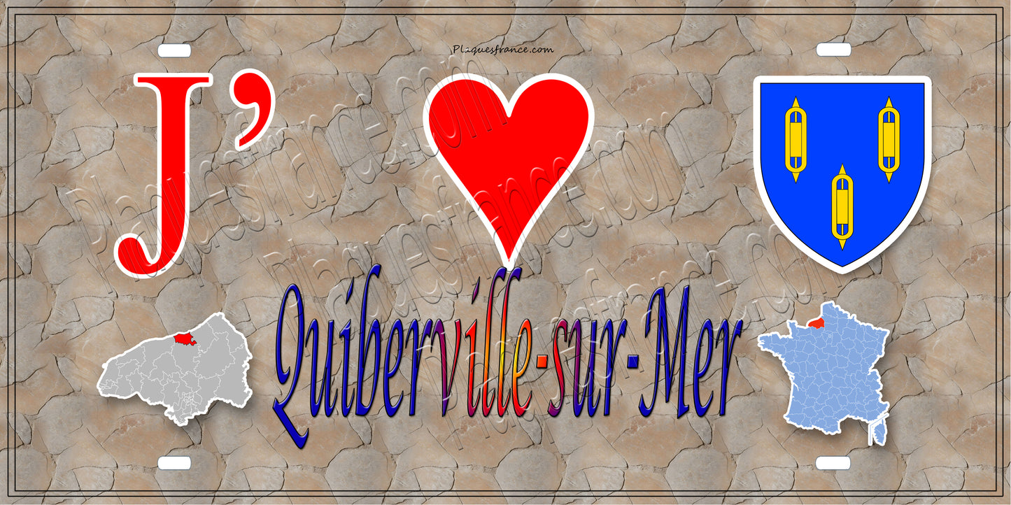 Plaque métal décorative 15x30 J' ❤️ Quiberville-sur-Mer, Seine Maritime (76) antque carte