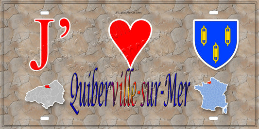 Plaque métal décorative 15x30 J' ❤️ Quiberville-sur-Mer, Seine Maritime (76) antque carte
