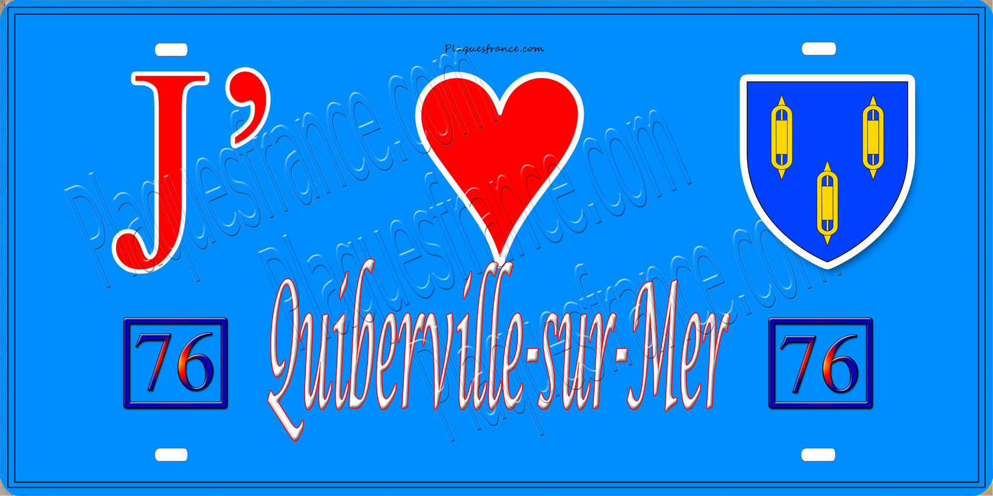 Plaque métal décorative 15x30 J' ❤️ Quiberville-sur-Mer, Seine Maritime (76) bleu