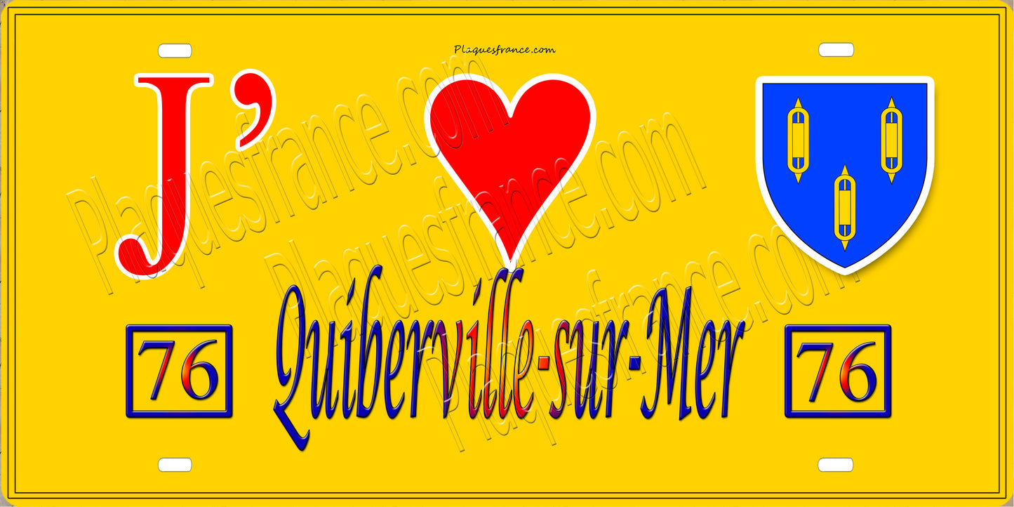 Plaque métal décorative 15x30 J' ❤️ Quiberville-sur-Mer, Seine Maritime (76) jaune