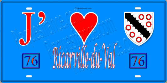 Plaque métal décorative  J' ❤️ Ricarville-du-Val, Seine Maritime (76) bleu