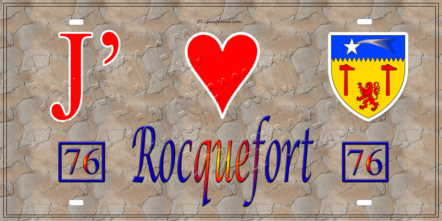Plaque métal décorative 15X30 J' ❤️ Rocquefort, Seine Maritime (76) antique