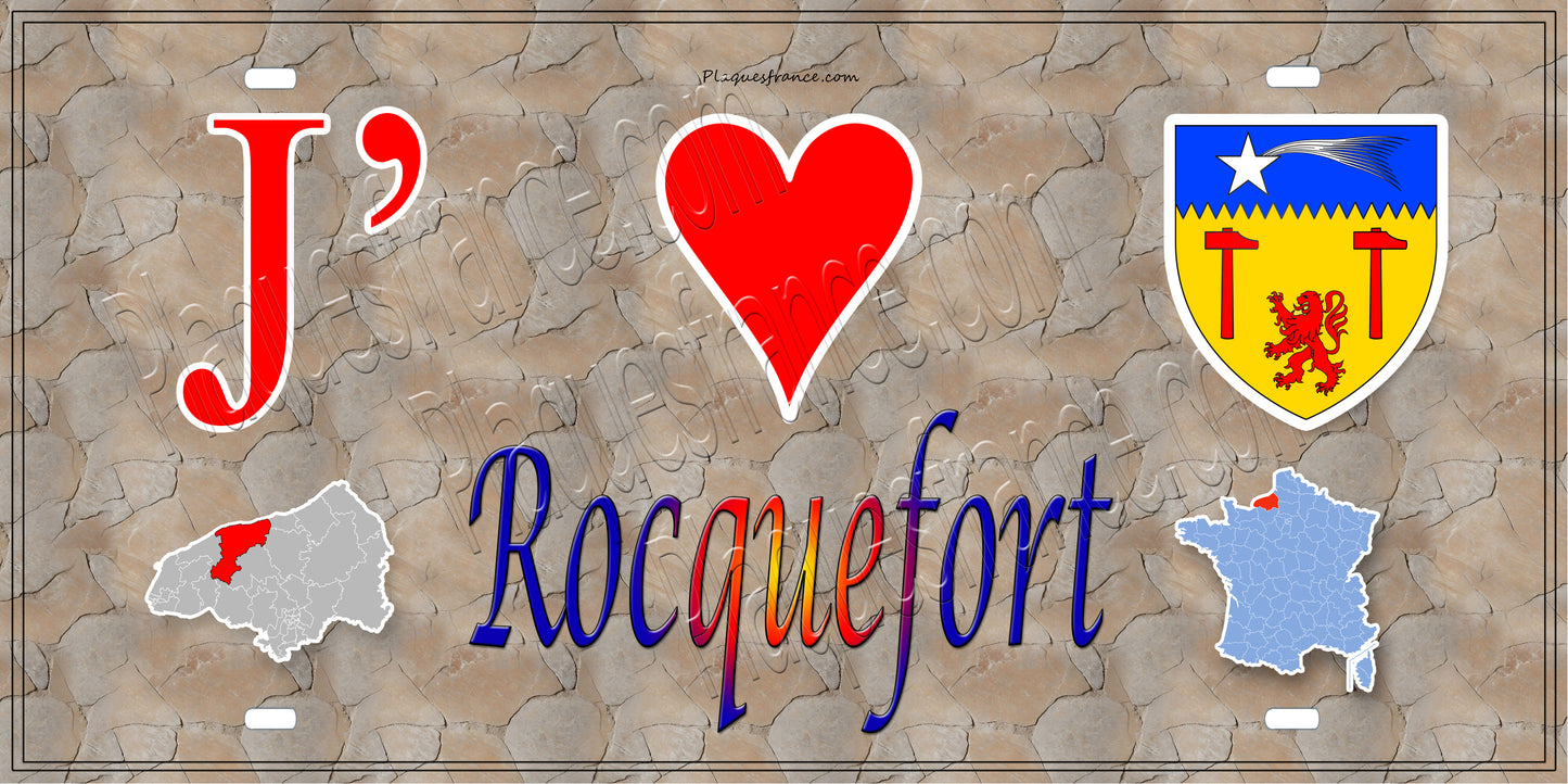 Plaque métal décorative 15X30 J' ❤️ Rocquefort, Seine Maritime (76) antique carte