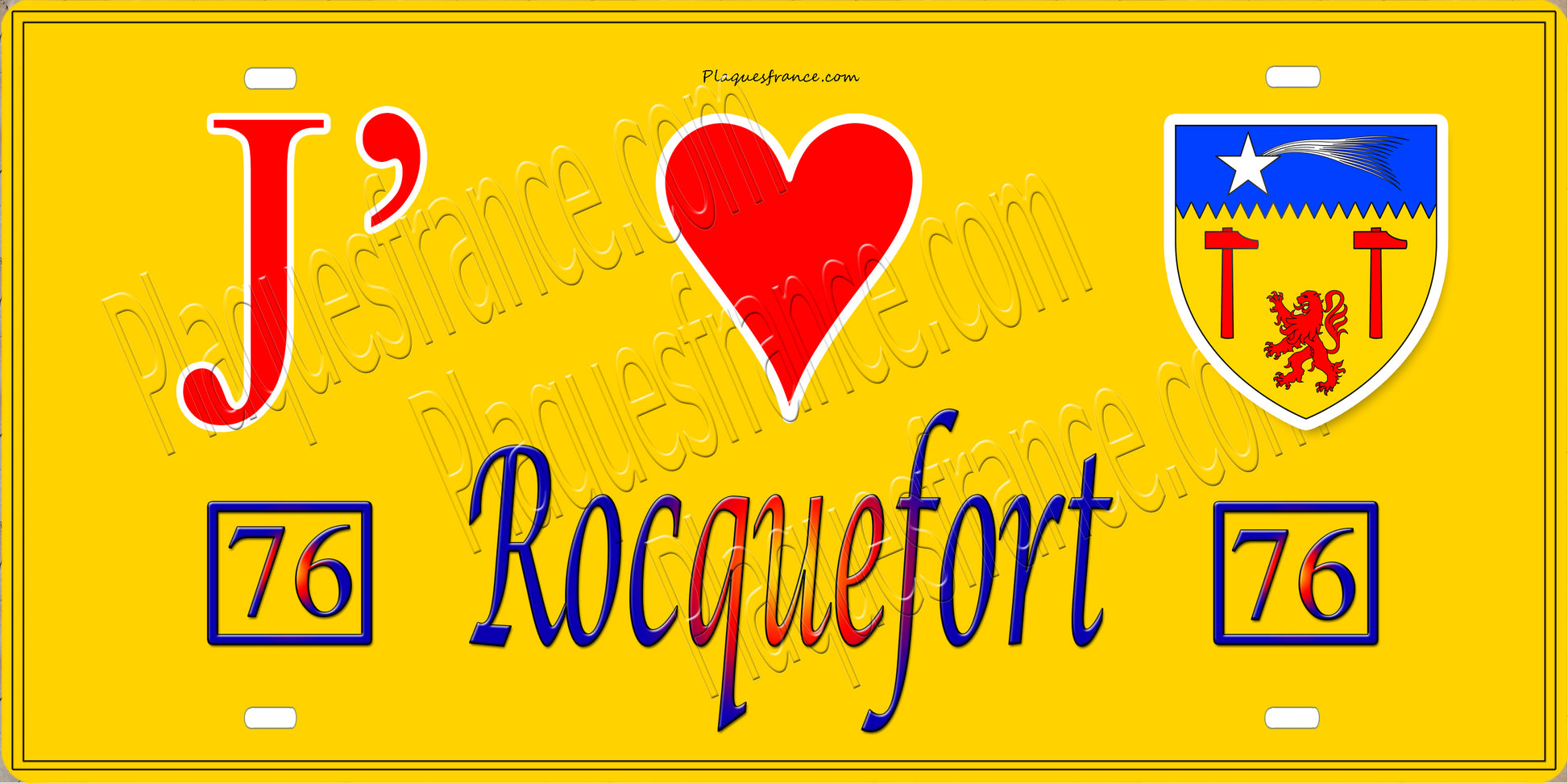 Plaque métal décorative 15X30 J' ❤️ Rocquefort, Seine Maritime (76) jaune