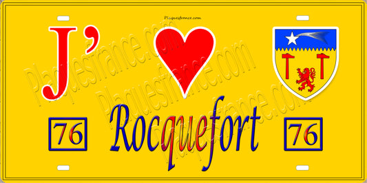 Plaque métal décorative 15X30 J' ❤️ Rocquefort, Seine Maritime (76) jaune