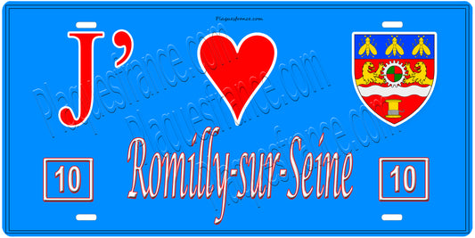 Plaque métal décorative, J' ❤️Romilly-sur-Seine, Aube, fond  mur bleu 10