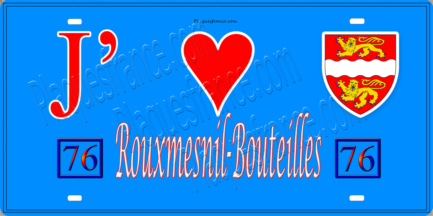 Plaque métal décorative 15x30 J' ❤️ Rouxmesnil-Bouteilles, Seine Maritime (76) bleu
