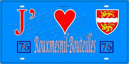 Plaque métal décorative 15x30 J' ❤️ Rouxmesnil-Bouteilles, Seine Maritime (76) bleu