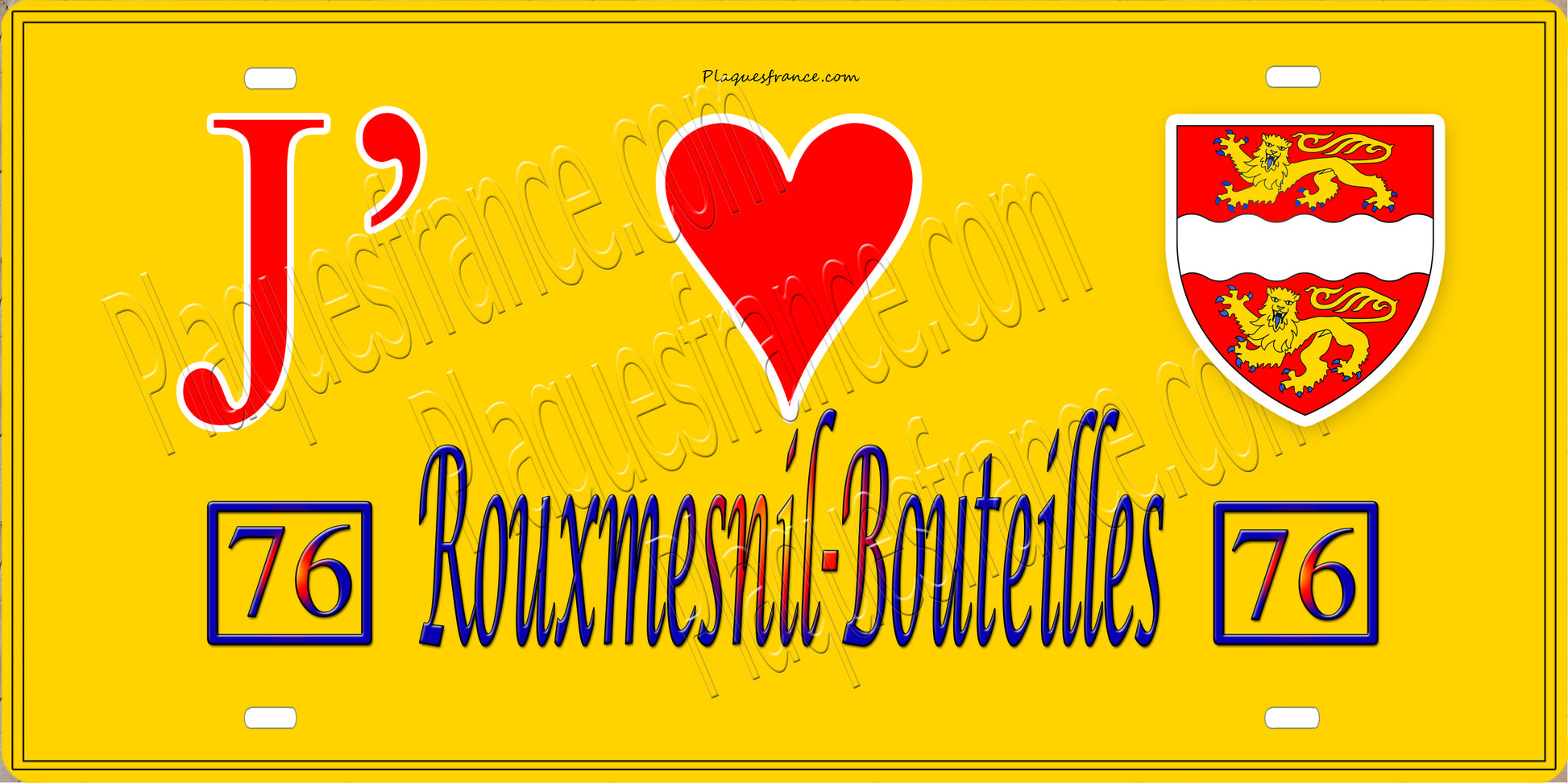 Plaque métal décorative 15x30 J' ❤️ Rouxmesnil-Bouteilles, Seine Maritime (76) jaune
