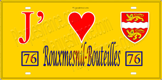Plaque métal décorative 15x30 J' ❤️ Rouxmesnil-Bouteilles, Seine Maritime (76) jaune