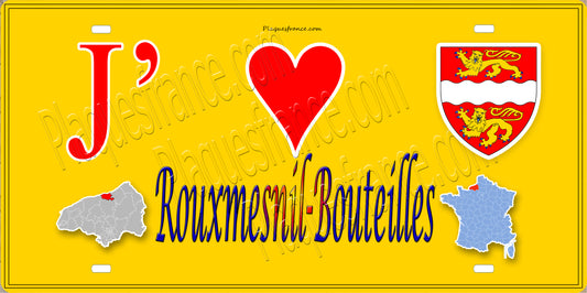 Plaque métal décorative 15x30 J' ❤️ Rouxmesnil-Bouteilles, Seine Maritime (76) jaune carte