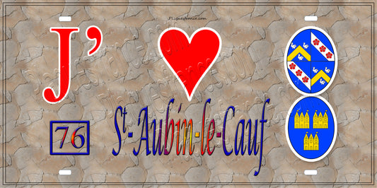 Plaque métal décorative 15x30 J' ❤️ Saint-Aubin-le-Cauf, Seine Maritime (76) antique
