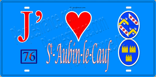 Plaque métal décorative 15x30 J' ❤️ Saint-Aubin-le-Cauf, Seine Maritime (76) bleu