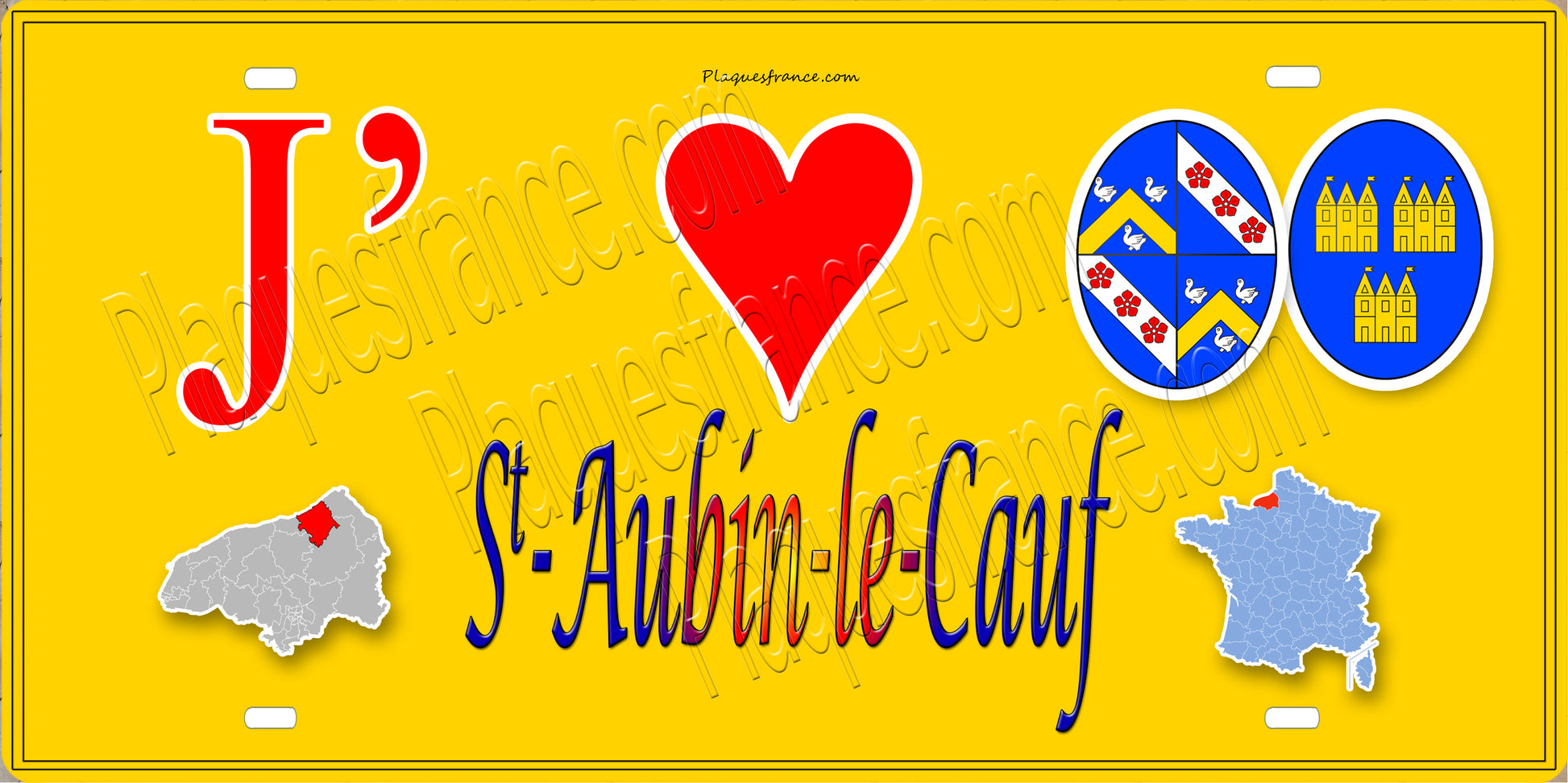 Plaque métal décorative 15x30 J' ❤️ Saint-Aubin-le-Cauf, Seine Maritime (76) jane carte