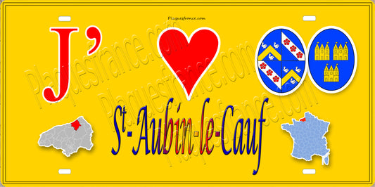 Plaque métal décorative 15x30 J' ❤️ Saint-Aubin-le-Cauf, Seine Maritime (76) jane carte