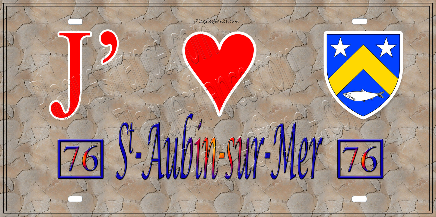 Plaque métal décorative 15X30 J' ❤️ Saint-Aubin-sur-Mer, Seine Maritime (76) antique