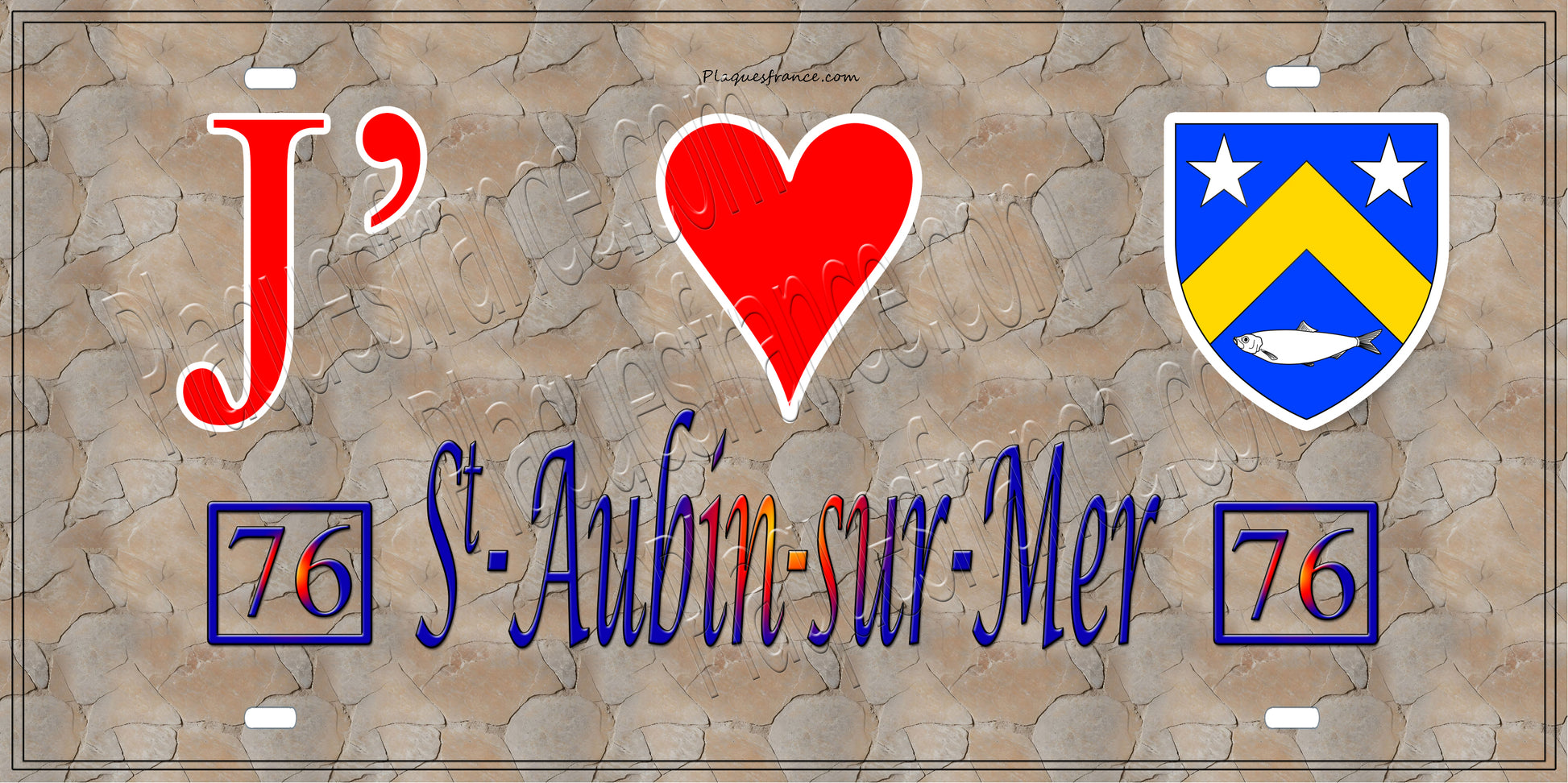 Plaque métal décorative 15X30 J' ❤️ Saint-Aubin-sur-Mer, Seine Maritime (76) antique
