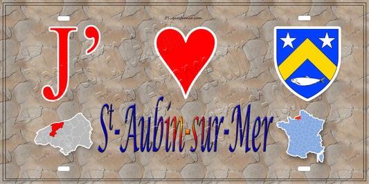 Plaque métal décorative 15X30 J' ❤️ Saint-Aubin-sur-Mer, Seine Maritime (76) antique carte