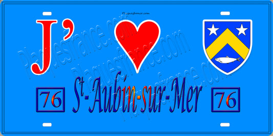 Plaque métal décorative 15X30 J' ❤️ Saint-Aubin-sur-Mer, Seine Maritime (76) bleu