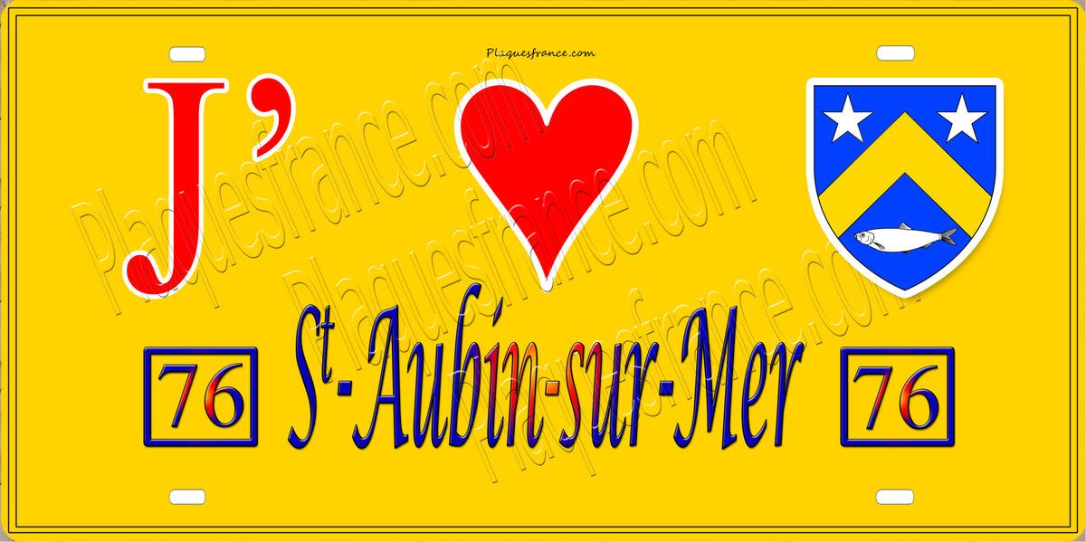Plaque métal décorative 15X30 J' ❤️ Saint-Aubin-sur-Mer, Seine Maritime (76) jaune