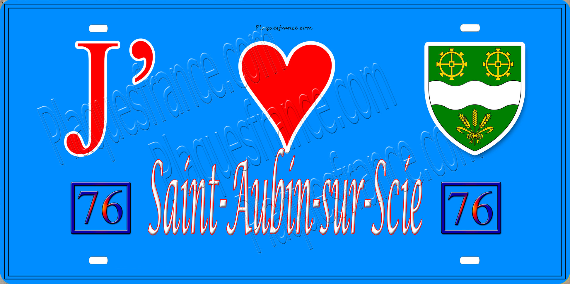 Plaque métal décorative 15x30 J' ❤️ Saint-Aubin-sur-Scie, Seine Maritime (76) bleu