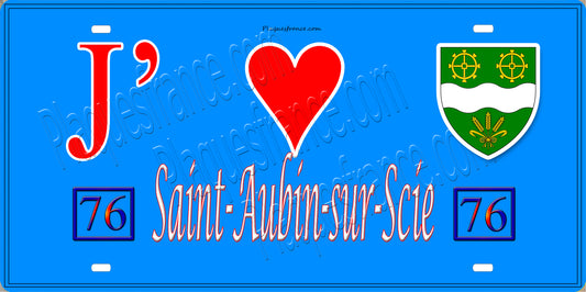 Plaque métal décorative 15x30 J' ❤️ Saint-Aubin-sur-Scie, Seine Maritime (76) bleu