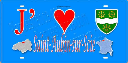 Plaque métal décorative 15x30 J' ❤️ Saint-Aubin-sur-Scie, Seine Maritime (76) bleu carte
