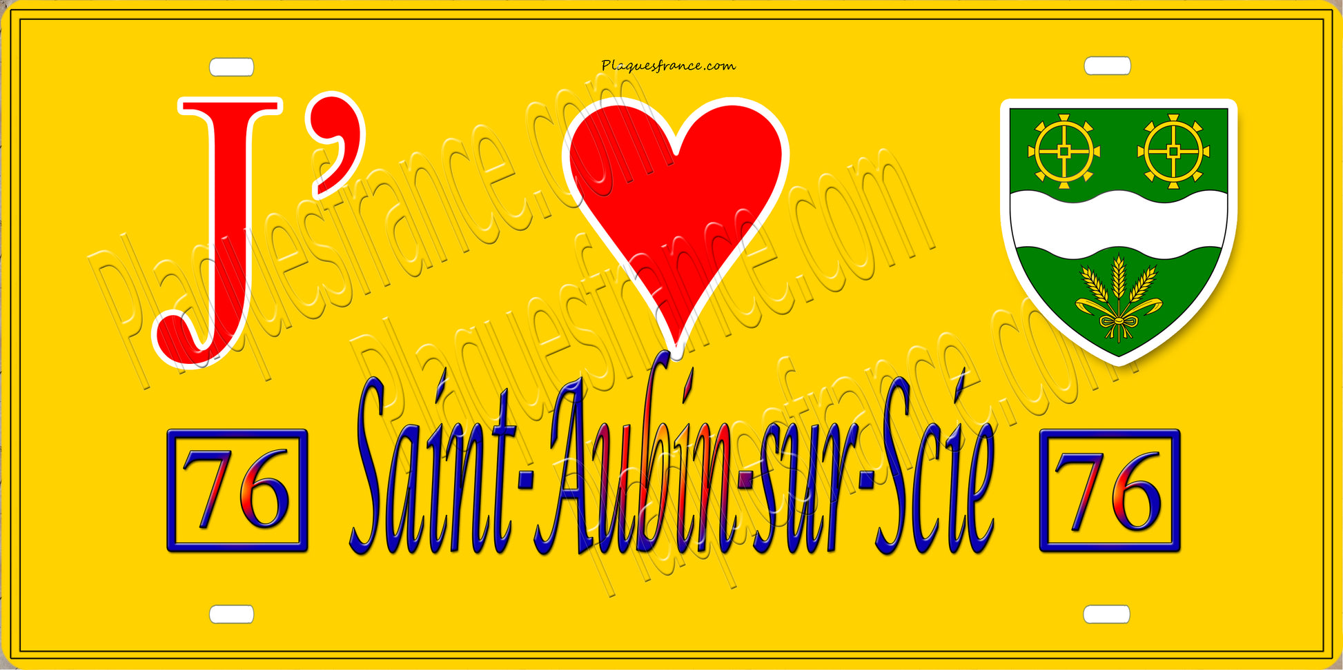 Plaque métal décorative 15x30 J' ❤️ Saint-Aubin-sur-Scie, Seine Maritime (76) jaune 