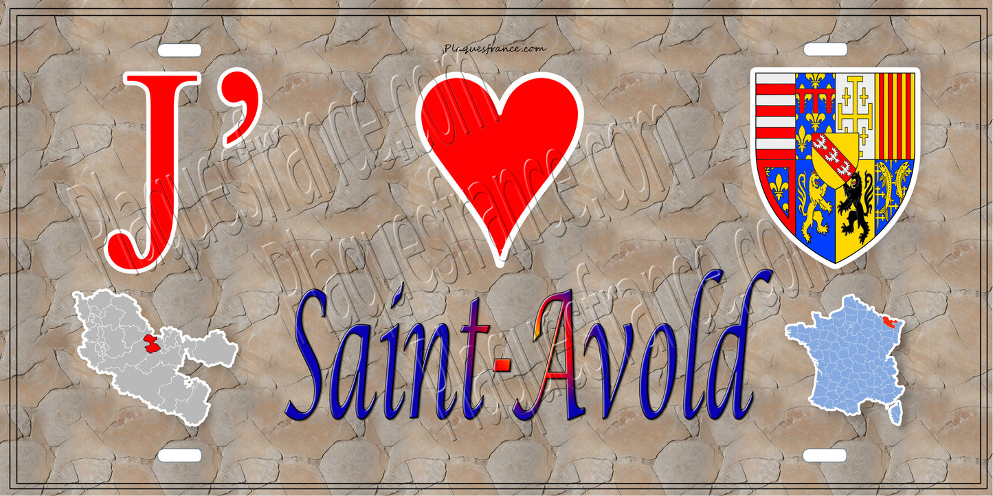 Plaque métal décorative 15 x 30 cm fond mur antique carte J' ❤️ Saint-Avold, canton Saint-Avold Moselle 57