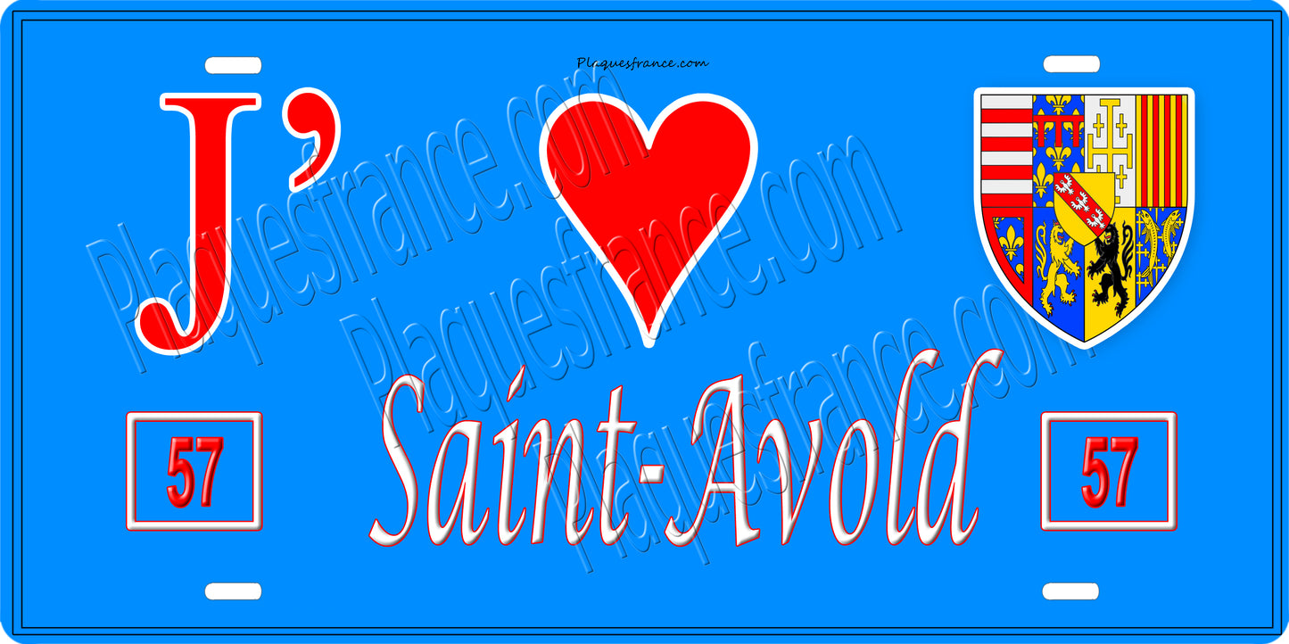 Plaque métal décorative 15 x 30 cm fond mur bleu 57 J' ❤️ Saint-Avold, canton Saint-Avold Moselle 57