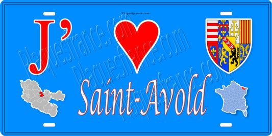 Plaque métal décorative 15 x 30 cm fond mur bleu carte J' ❤️ Saint-Avold, canton Saint-Avold Moselle 57