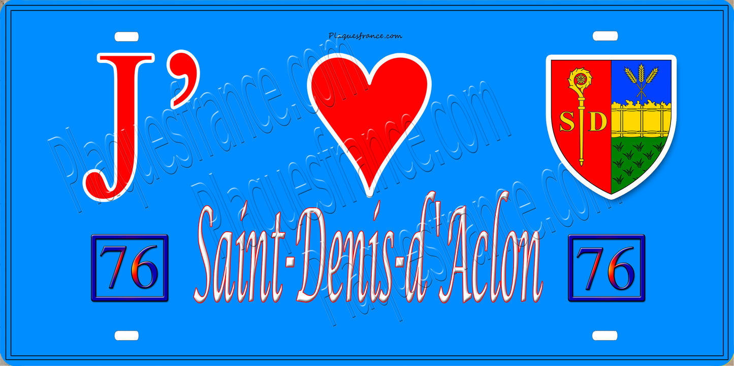 Plaque métal décorative 15x30 J' ❤️ Saint-Denis-d'Aclon, Seine Maritime (76) bleu