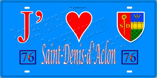 Plaque métal décorative 15x30 J' ❤️ Saint-Denis-d'Aclon, Seine Maritime (76) bleu