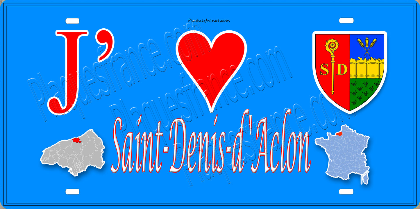 Plaque métal décorative 15x30 J' ❤️ Saint-Denis-d'Aclon, Seine Maritime (76)