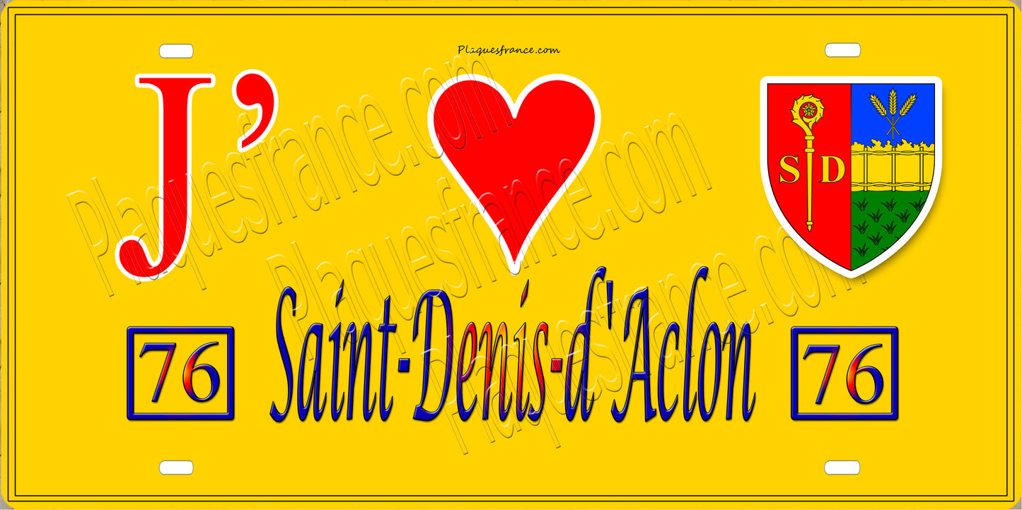 Plaque métal décorative 15x30 J' ❤️ Saint-Denis-d'Aclon, Seine Maritime (76)