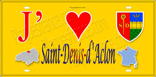 Plaque métal décorative 15x30 J' ❤️ Saint-Denis-d'Aclon, Seine Maritime (76) jaune carte