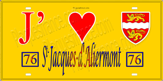 Plaque métal décorative 15x30 J' ❤️ Saint-Jacques-d'Aliermont, Seine Maritime (76) jaune