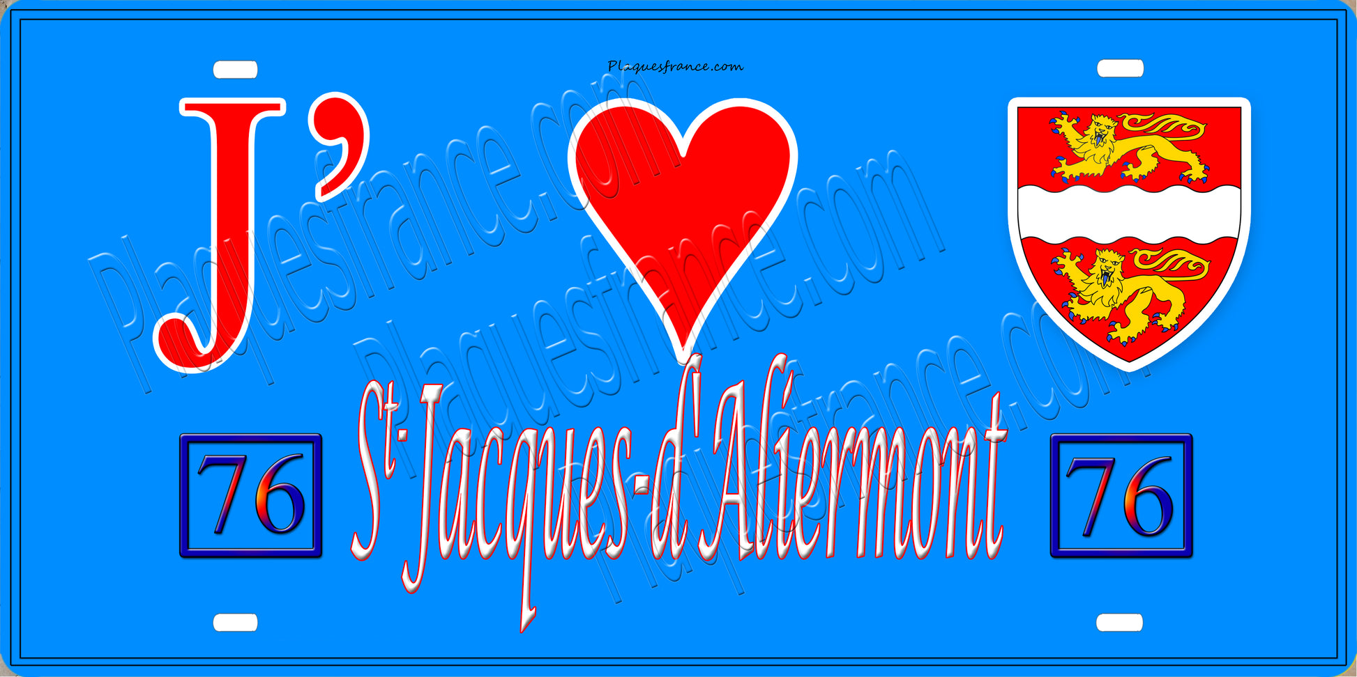 Plaque métal décorative 15x30 J' ❤️ Saint-Jacques-d'Aliermont, Seine Maritime (76) bleu