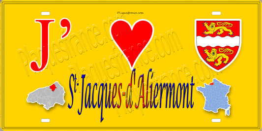 Plaque métal décorative 15x30 J' ❤️ Saint-Jacques-d'Aliermont, Seine Maritime (76) jaune carte