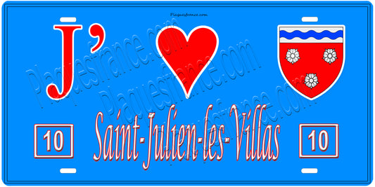 Plaque métal décorative, J' ❤️Saint-Julien-les-Villas, Aube, fond  mur bleu 10