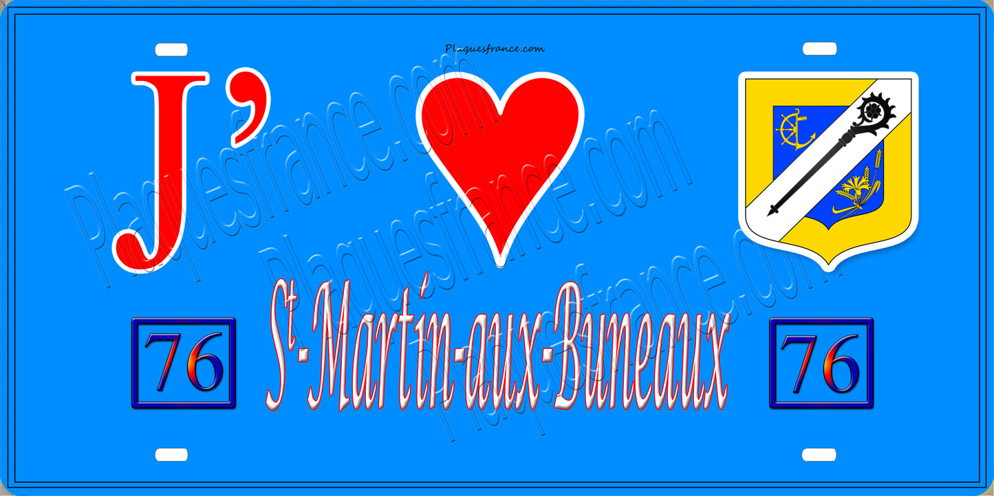 Plaque métal décorative 15X30 J' ❤️ Saint-Martin-aux-Buneaux, Seine Maritime (76) bleu