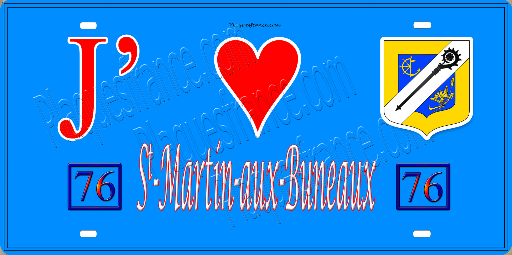 Plaque métal décorative 15X30 J' ❤️ Saint-Martin-aux-Buneaux, Seine Maritime (76) bleu