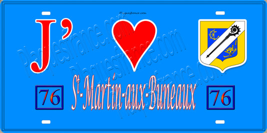 Plaque métal décorative 15X30 J' ❤️ Saint-Martin-aux-Buneaux, Seine Maritime (76) bleu