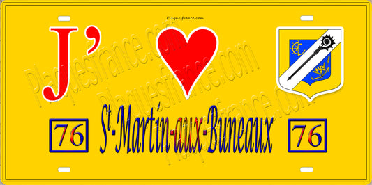 Plaque métal décorative 15X30 J' ❤️ Saint-Martin-aux-Buneaux, Seine Maritime (76) jaune